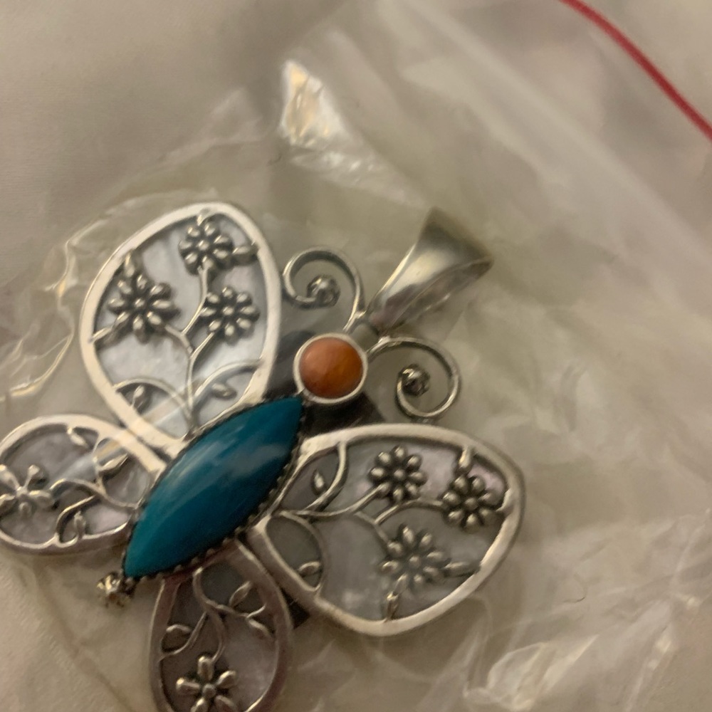 Veronica Benally Sterling gemstone butterfly pendantJ149468